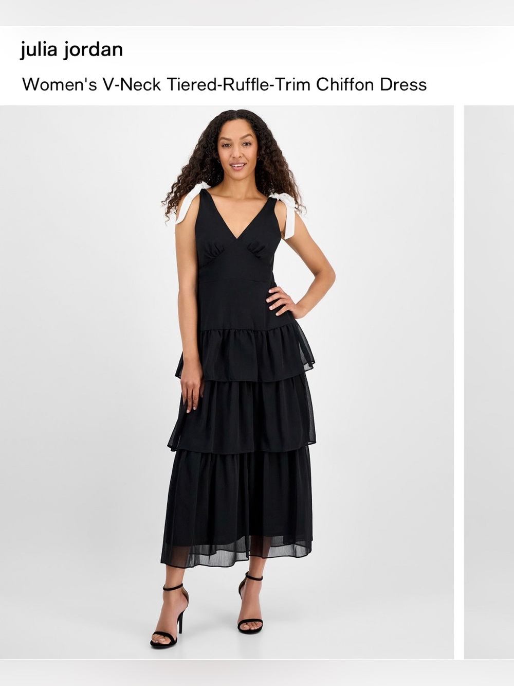 julia jordan Women's V-Neck Tiered-Ruffle-Trim Chiffon Dress